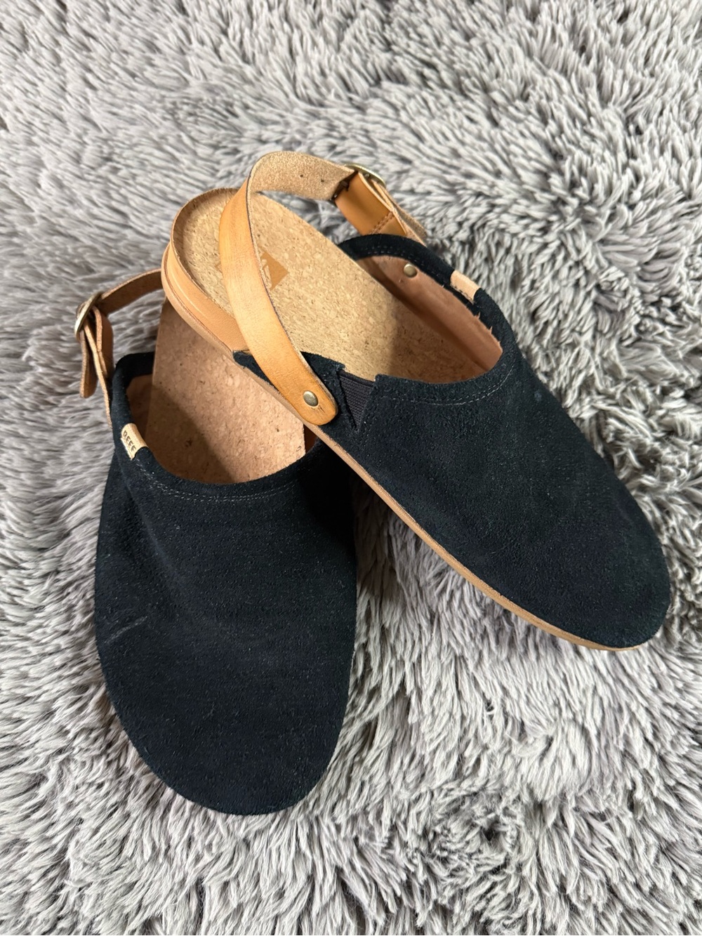 Reef Black Suede Slingback Clogs Sandals Women’s Size 10 Comfort Cork Footbed